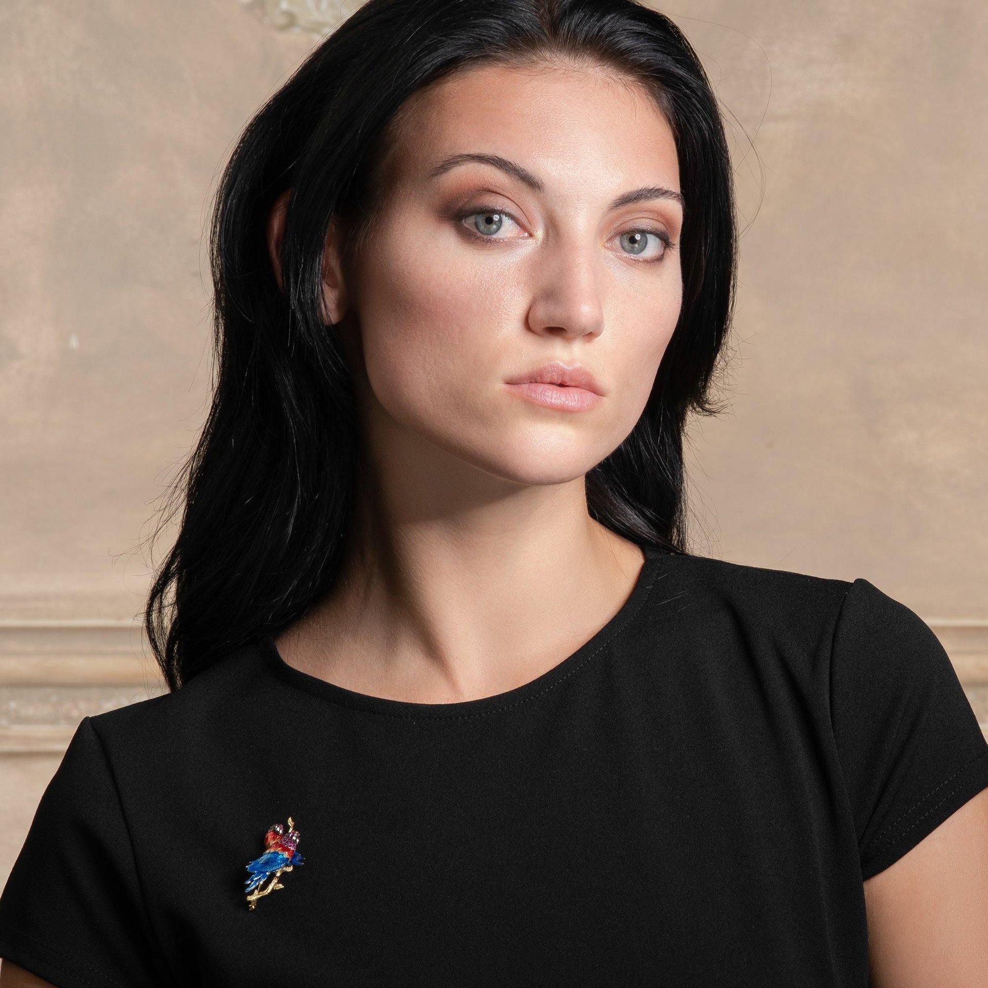 Gold plated Sterling Silver Brooch for Women with Parrot Couple - namana.london