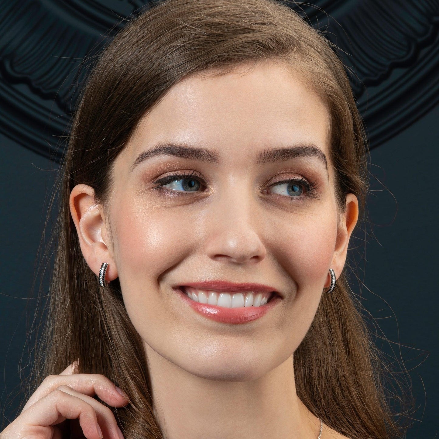 Sterling Silver Hoop Earrings for Women with Black Stones - namana.london