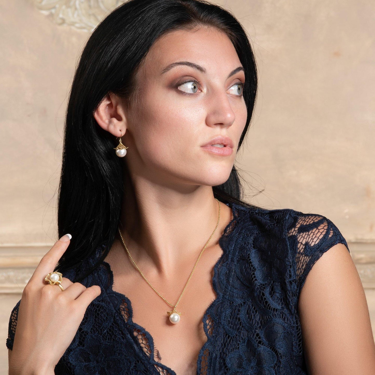 Adjustable Gold Cocktail Ring for Women with a Pearl - namana.london