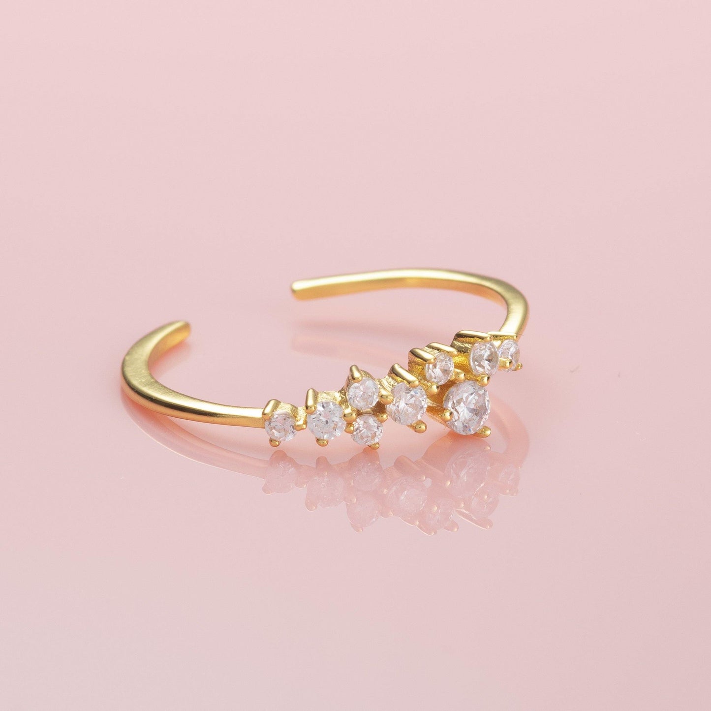Adjustable Gold Plated Silver Ring for Women with Cubic Zirconia Stones - namana.london