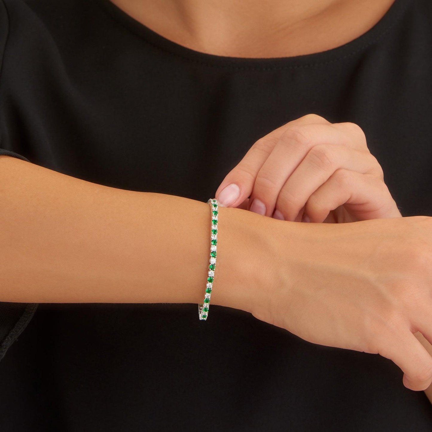 925 Sterling Silver Tennis Bracelet Green & White Cubic Zirconia For Women - namana.london