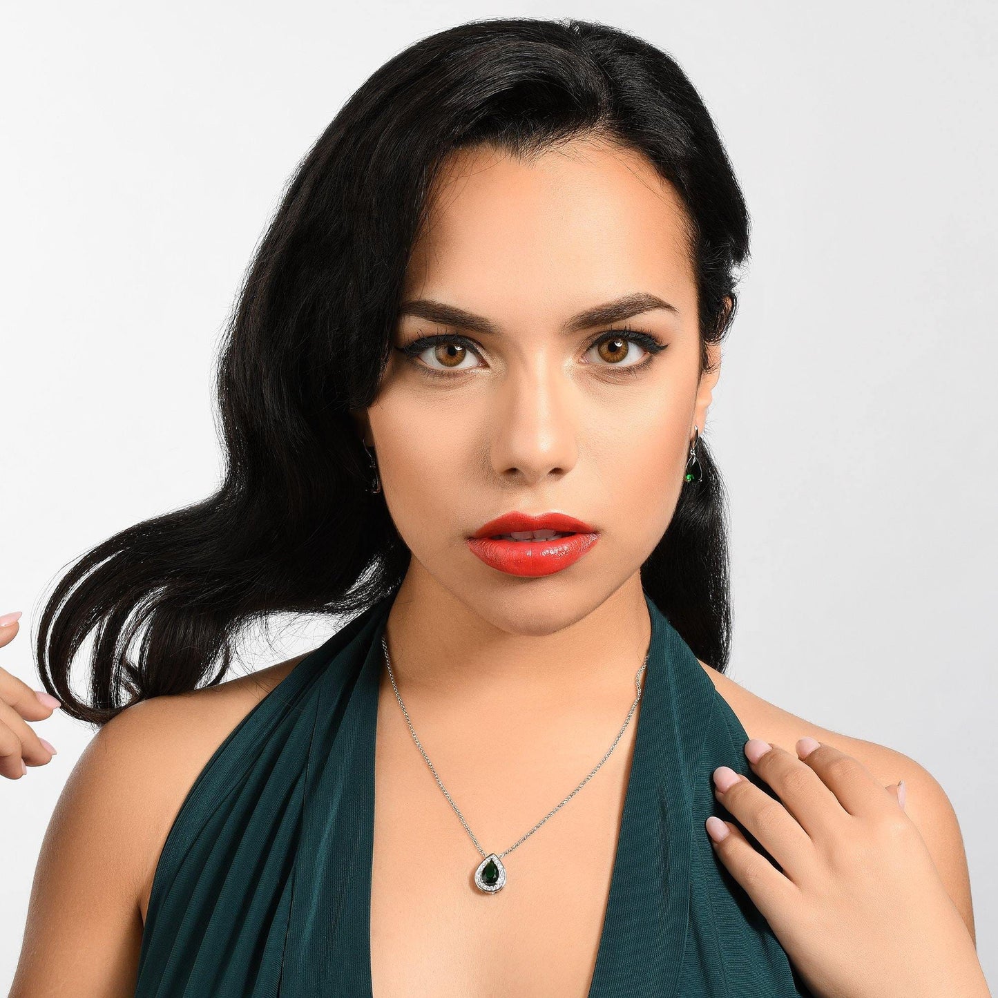 Teardrop Pendant Necklace for Women a Green Cubic Zirconia Gemstone - namana.london