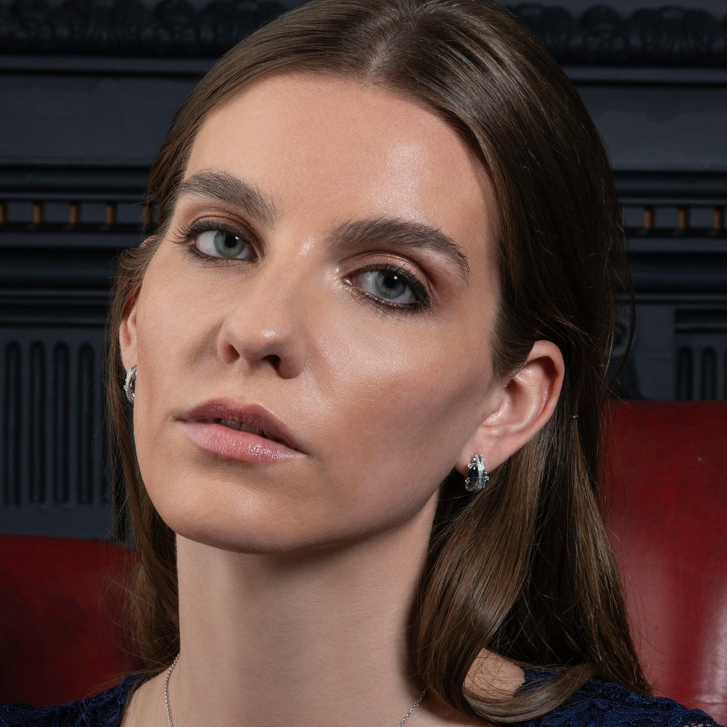 Sterling Silver Hoop Earrings for Women with Blue Stones - namana.london