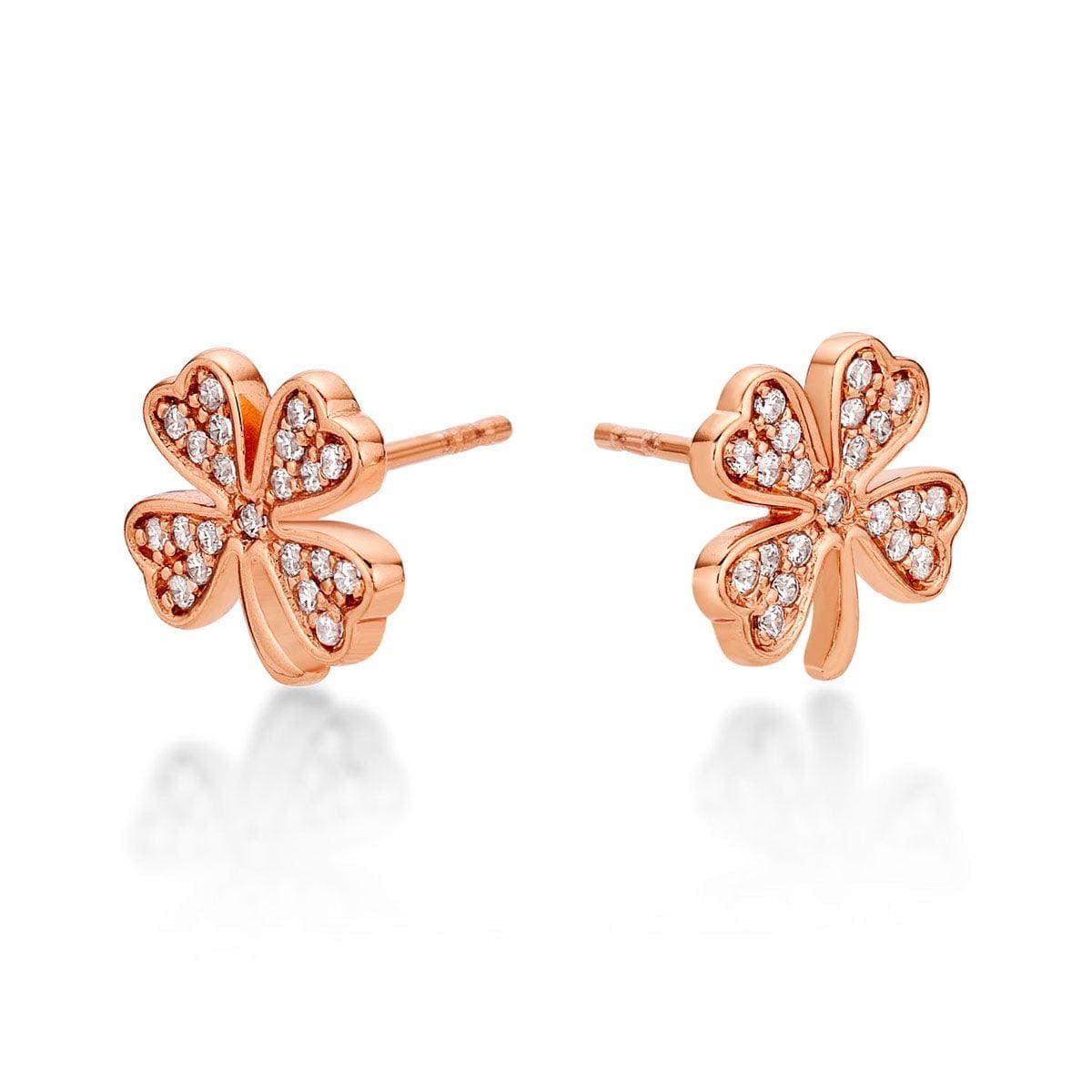 Rose Gold 4 Leaf Clover Stud Earrings for Women - namana.london