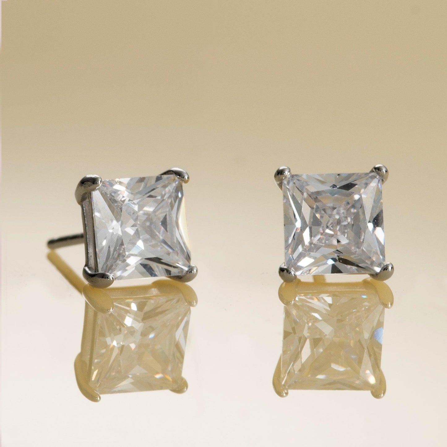 Square Stud Earrings for Men with Cubic Zirconia Stone - namana.london