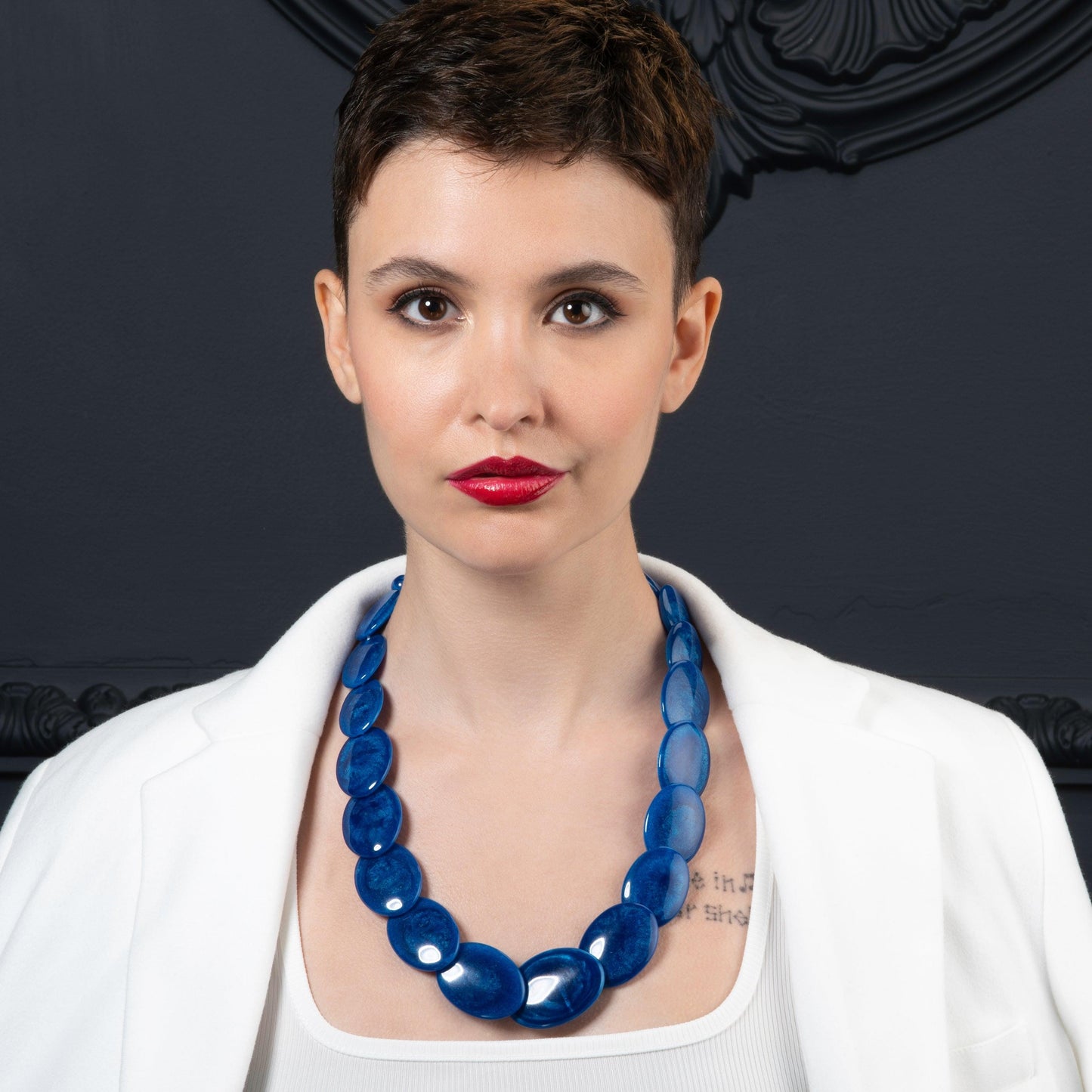 Long Blue Chunky Statement Necklace for Women - namana.london
