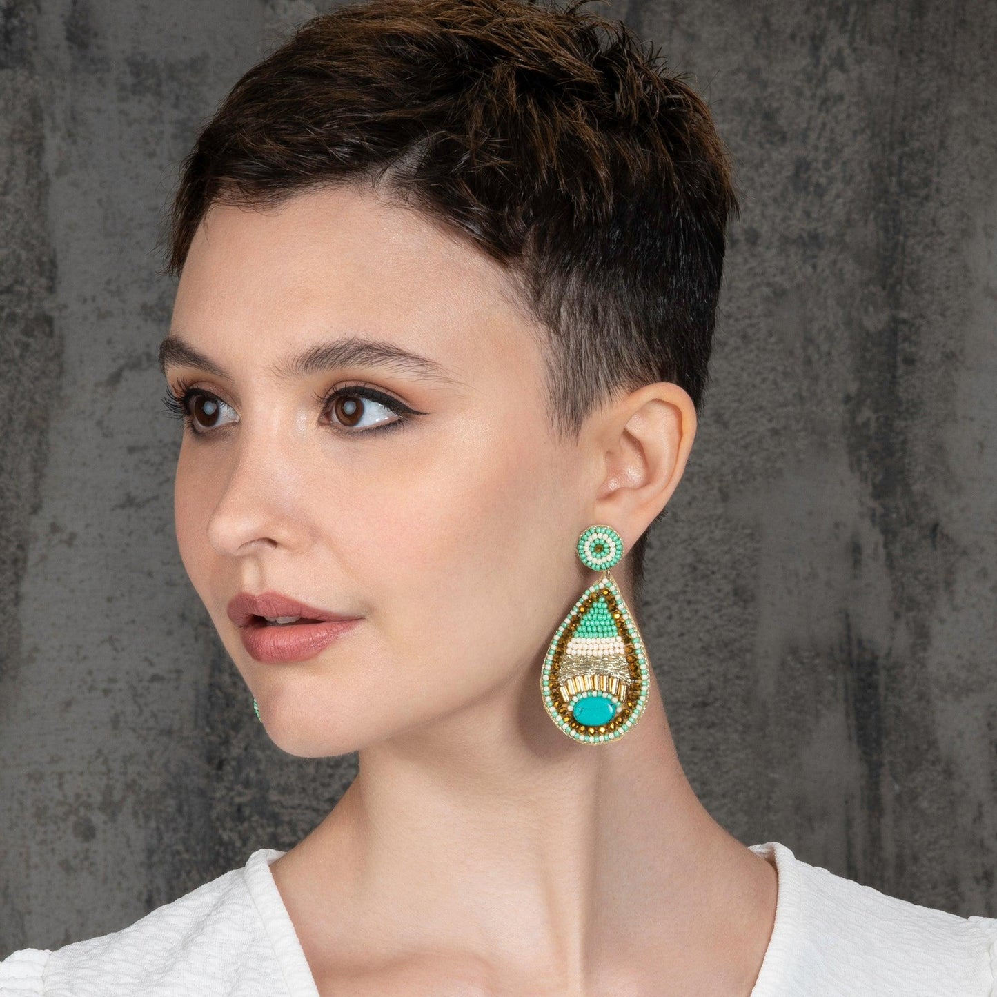 Long Green Teardrop Statement Earrings for Women - namana.london