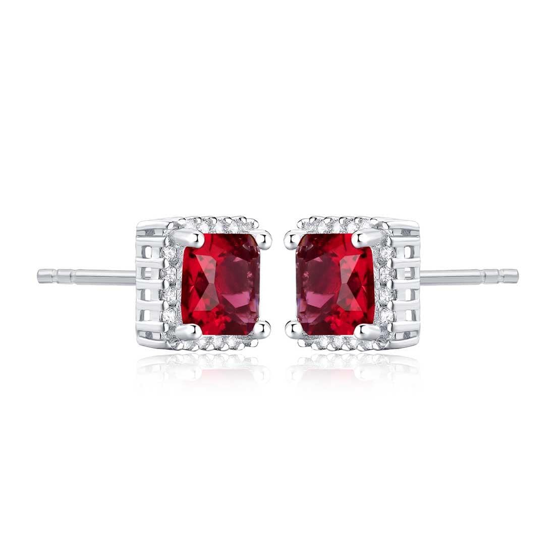 925 Sterling Silver Square Shaped Red Halo Stud Earrings for Women - namana.london