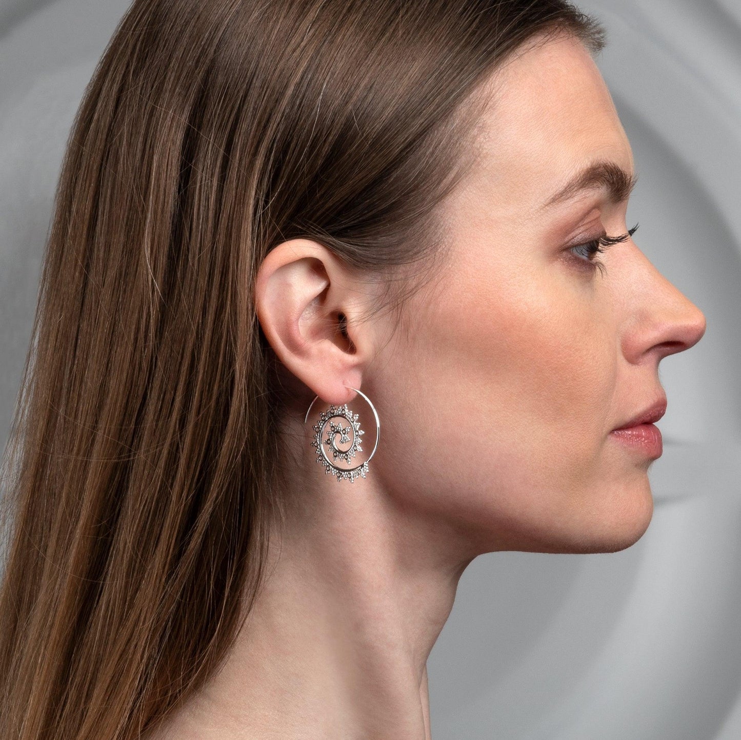 925 Sterling Silver Ethnic Spiral Pull Through Earrings for Women - namana.london