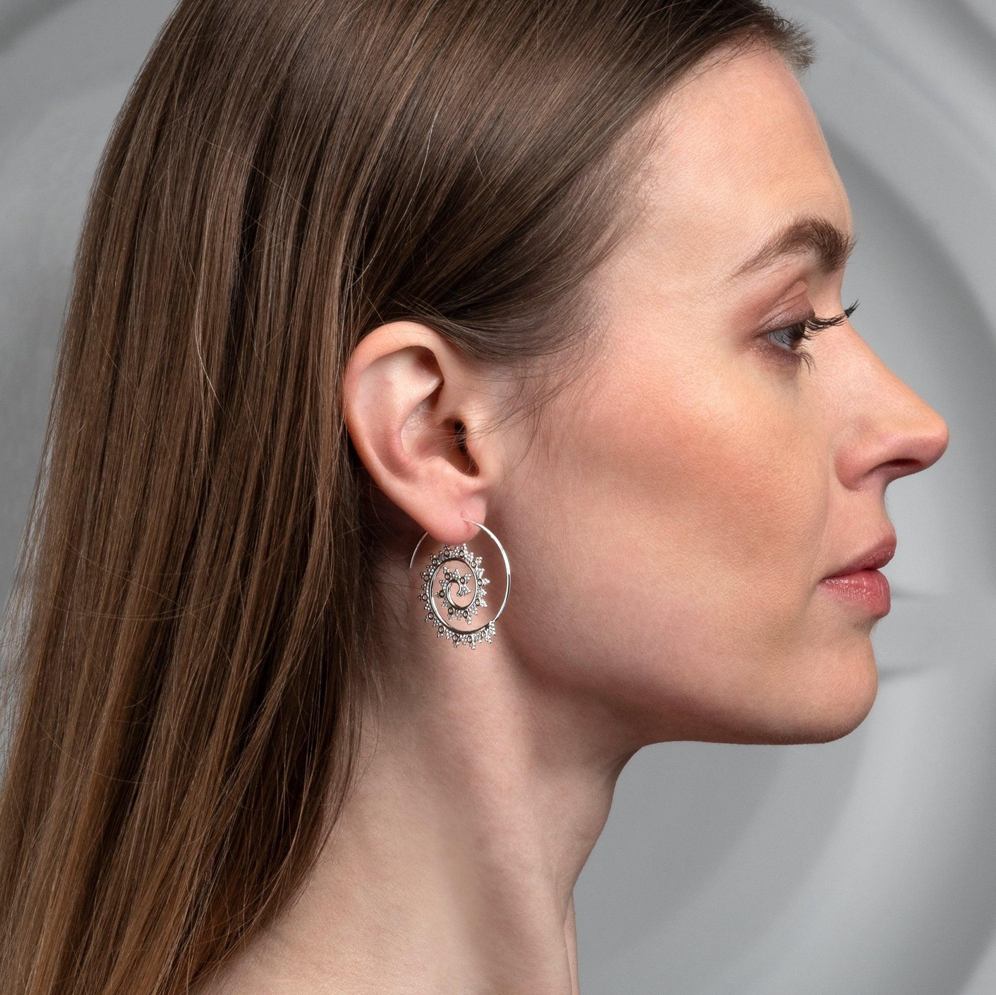 925 Sterling Silver Ethnic Spiral Pull Through Earrings for Women - namana.london