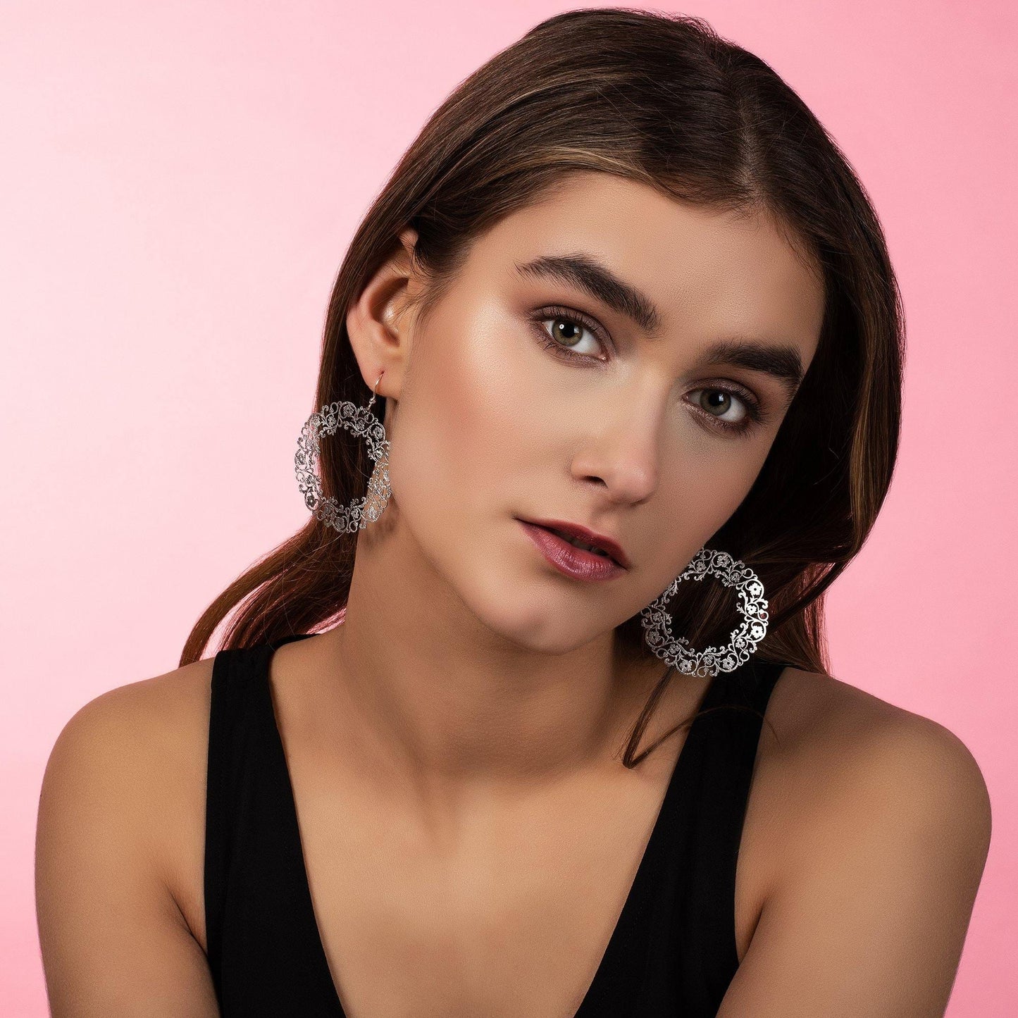Large Silver Flower Earrings with a Brushed Finish - namana.london