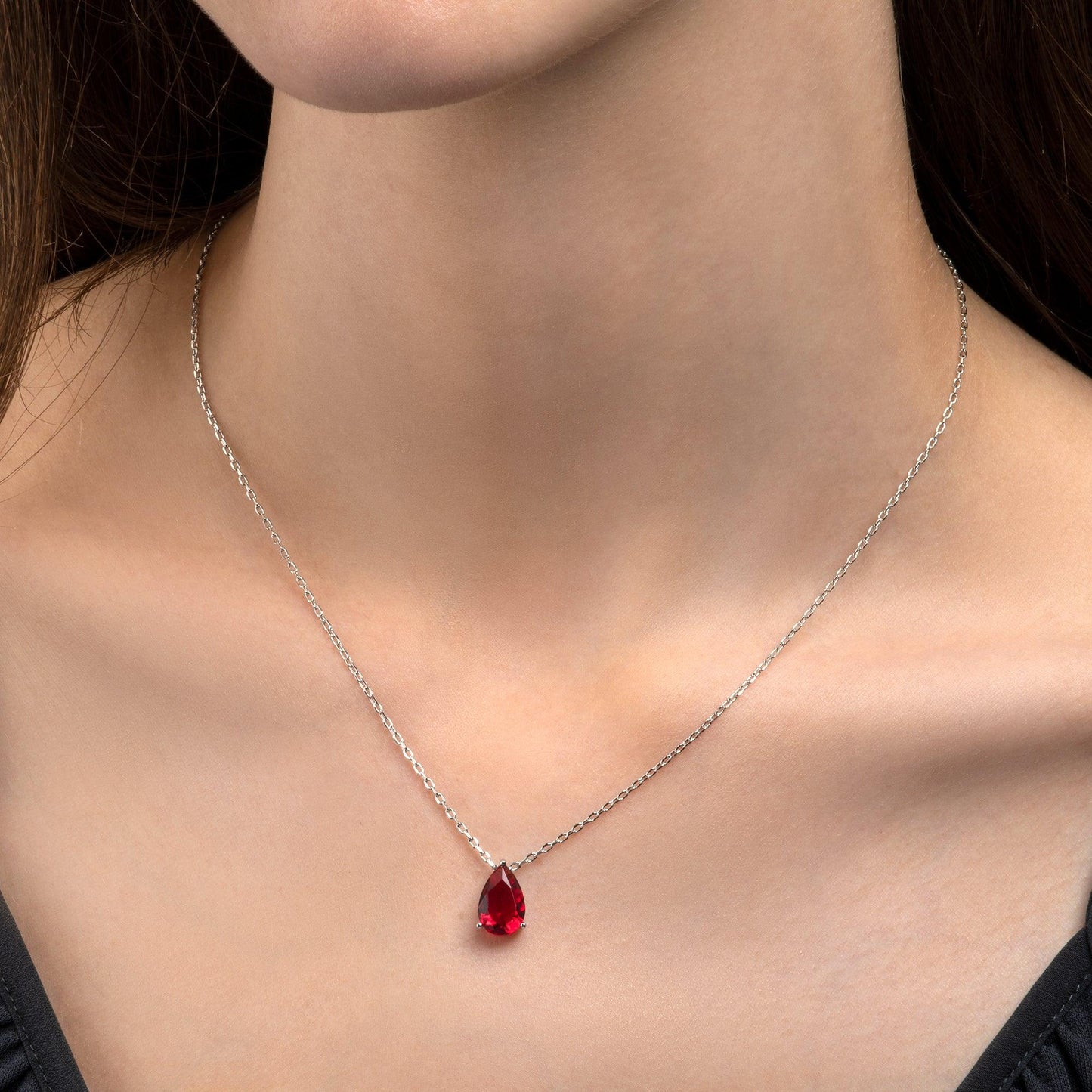 925 Sterling Silver Red Pear Pendant Necklace for Women. - namana.london