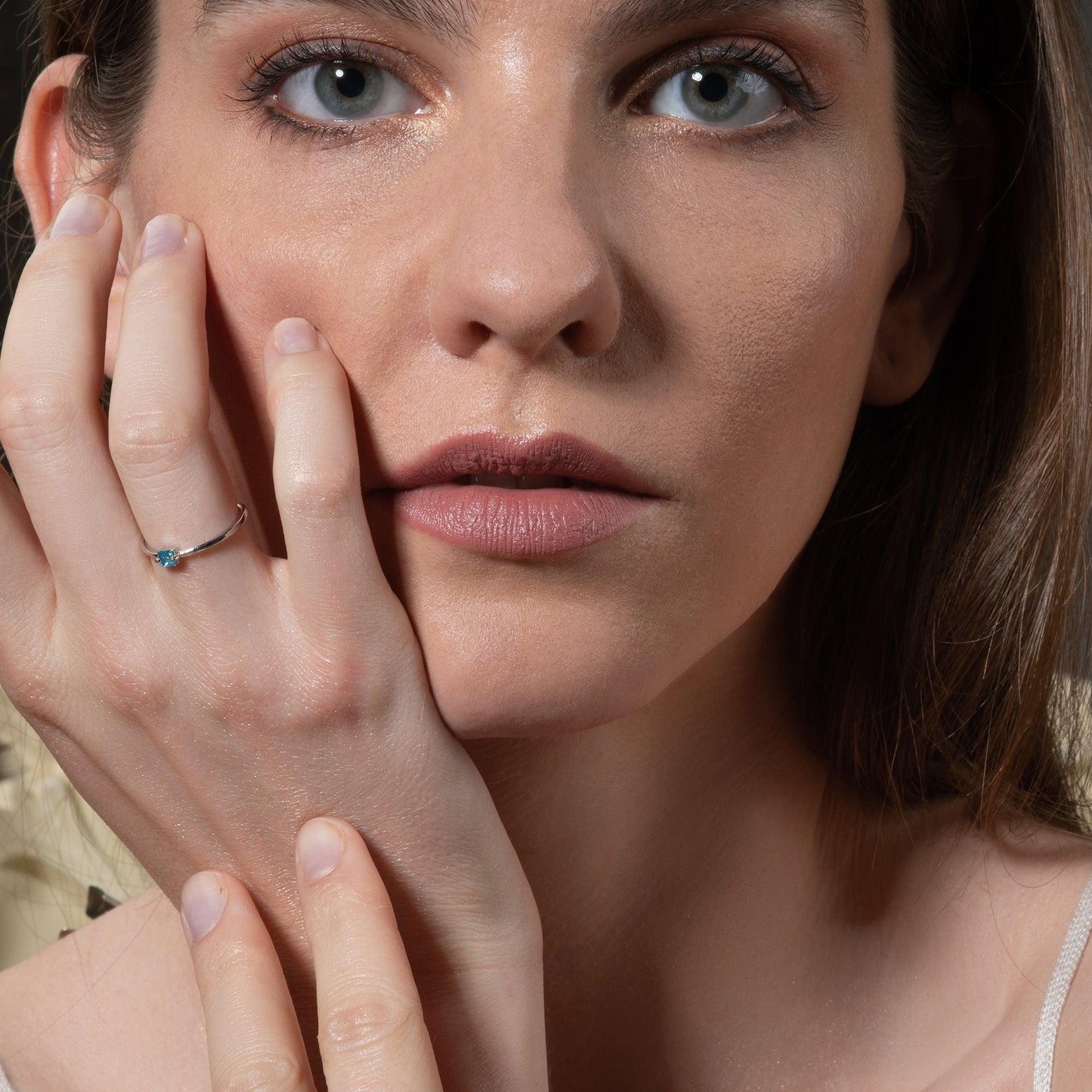 Adjustable Light Blue Ring for Women with a Square Zirconia Stone - namana.london