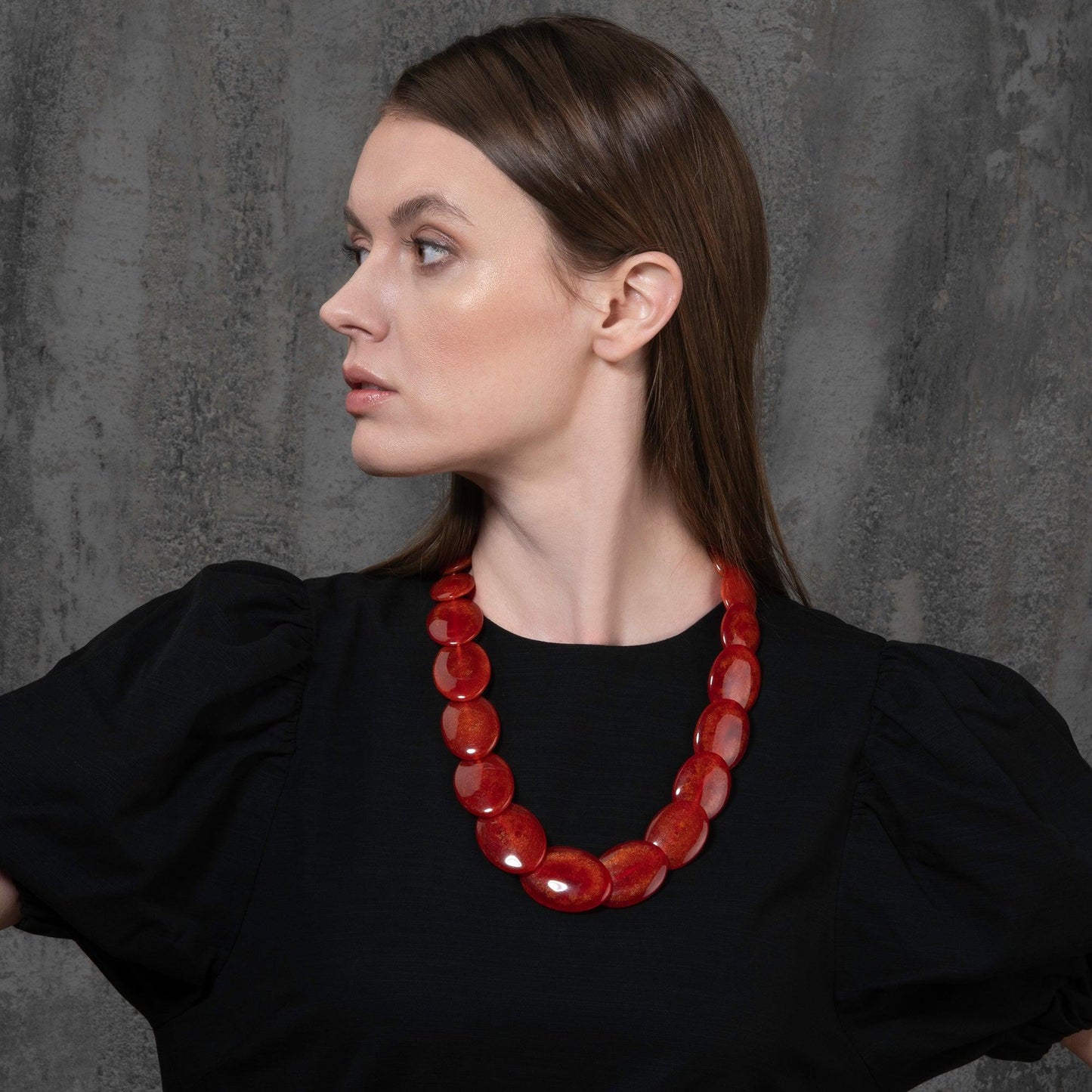 Long Red Chunky Statement Necklace for Women - namana.london