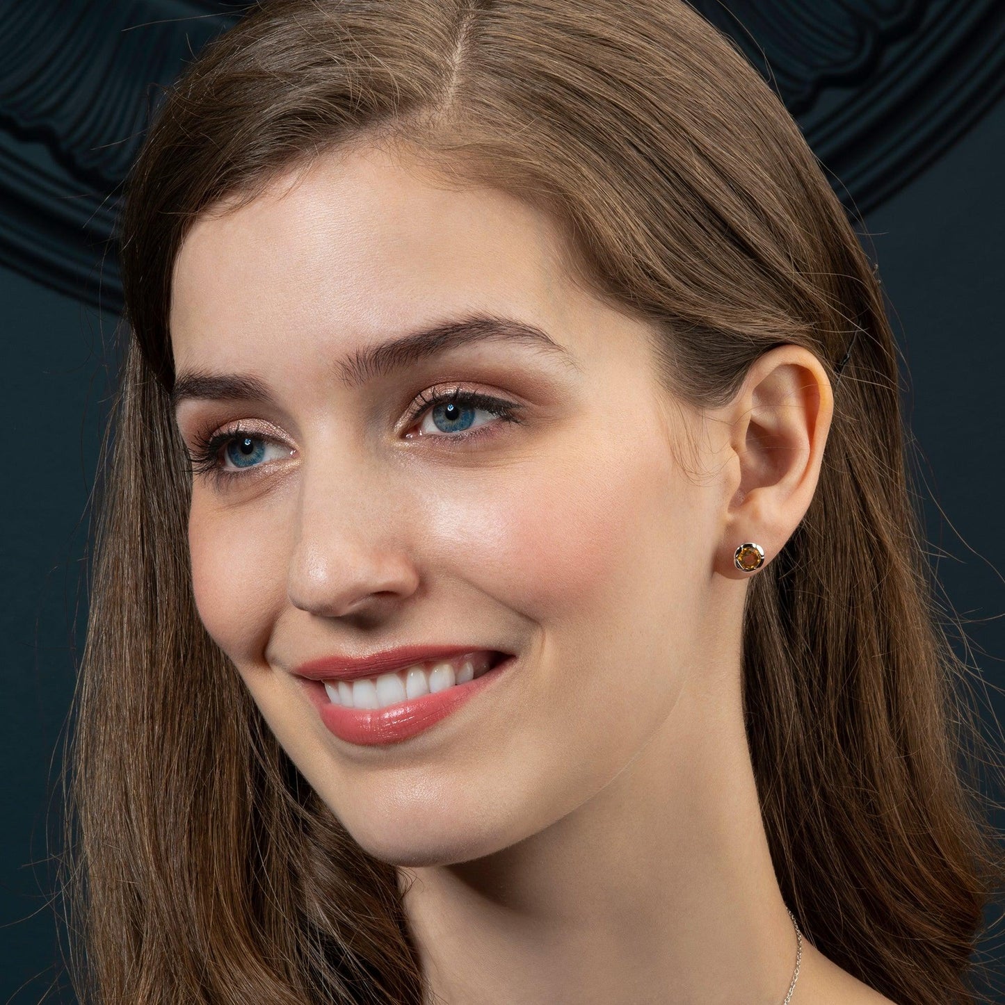 925 Sterling Silver Round Stud Earrings with Citrine Gemstones - namana.london