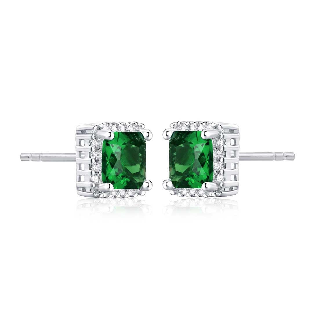 925 Sterling Silver Square Shaped Green Halo Stud Earrings for Women - namana.london