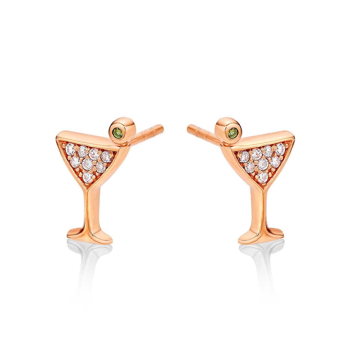 Rose Gold Cocktail Glass Stud Earrings for Women - namana.london