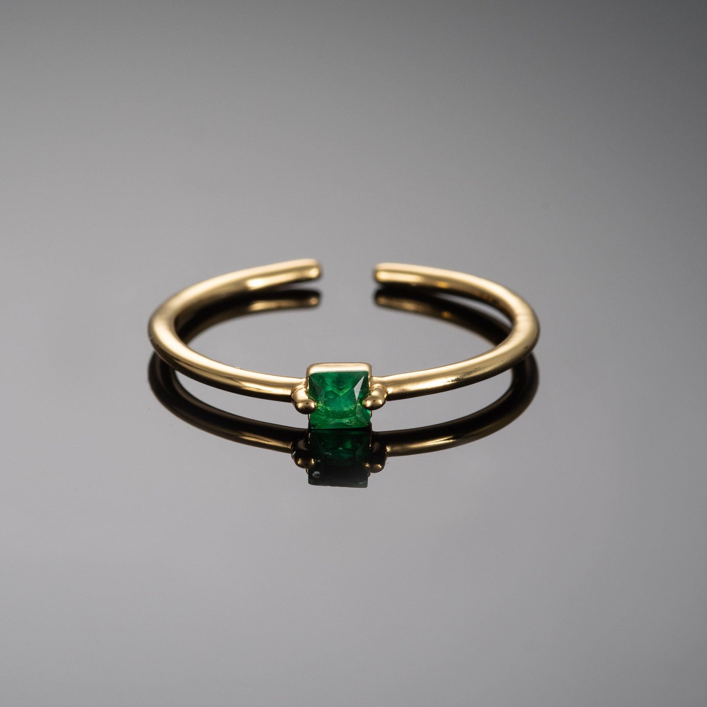 Adjustable Gold Plated Ring for Women with a Green Cubic Zirconia Stone - namana.london