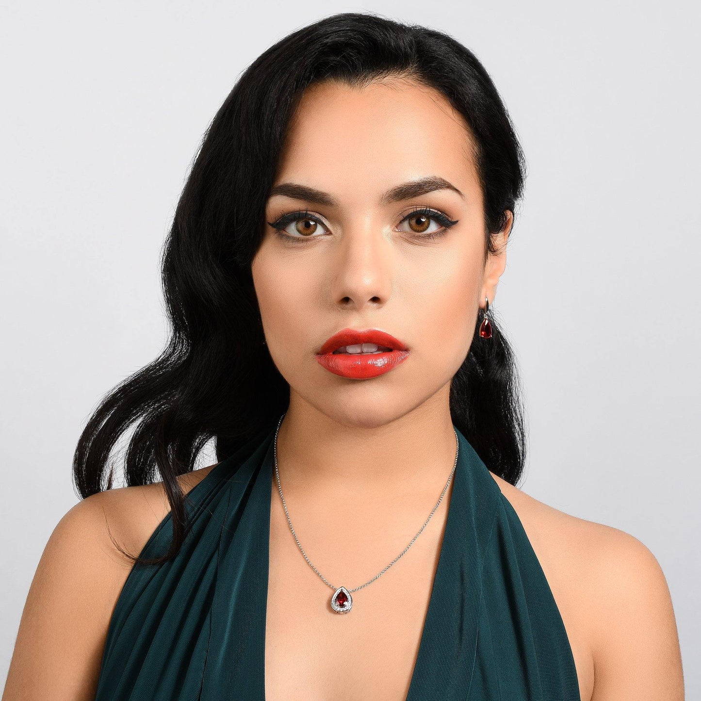 Teardrop Pendant Necklace with a Red Cubic Zirconia Gemstone - namana.london
