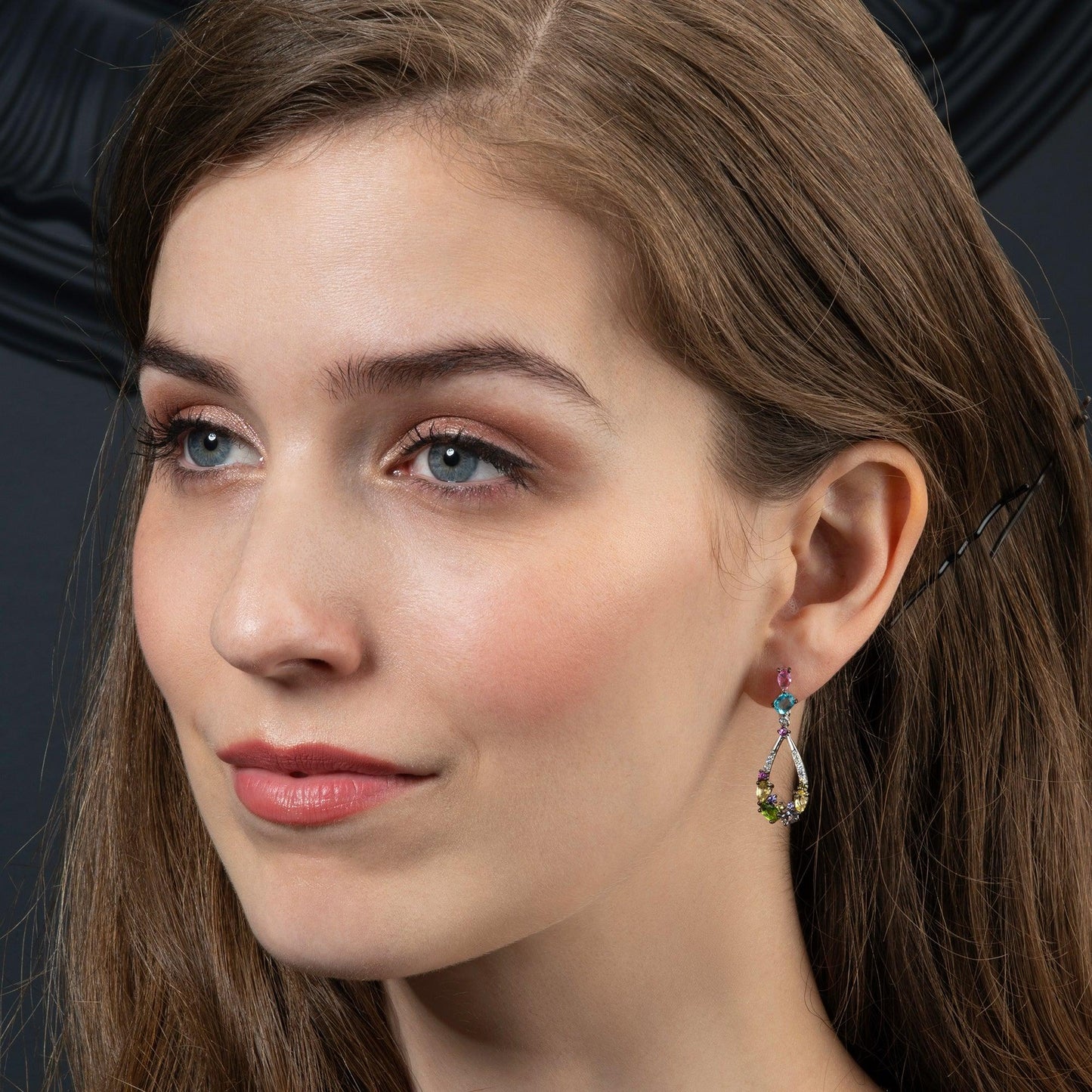 Sterling Silver Colourful Drop Earrings for Women with Multicoloured Stones and Cubic Zirconia Gemstones - namana.london