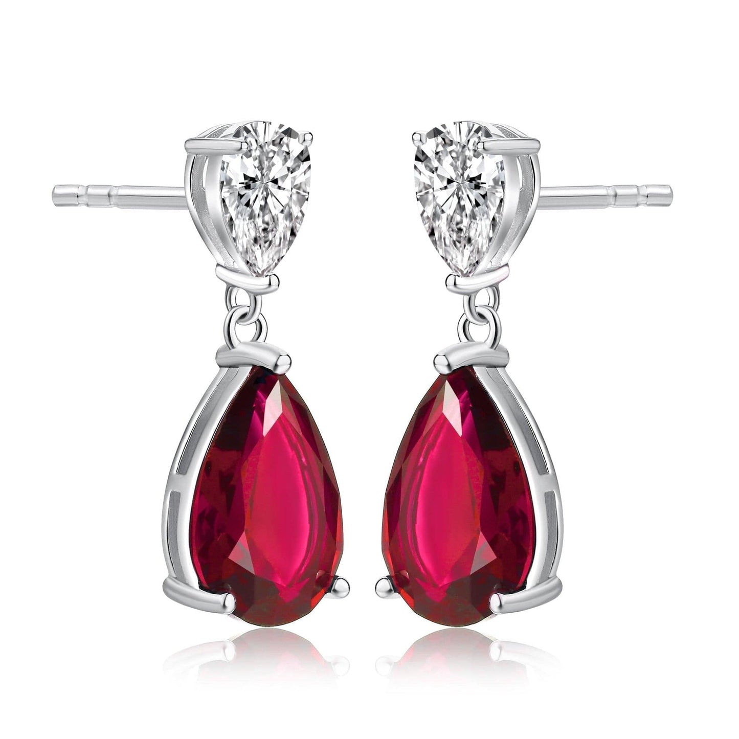 925 Sterling Silver Red Pear Shaped Drop Earrings For Women - namana.london