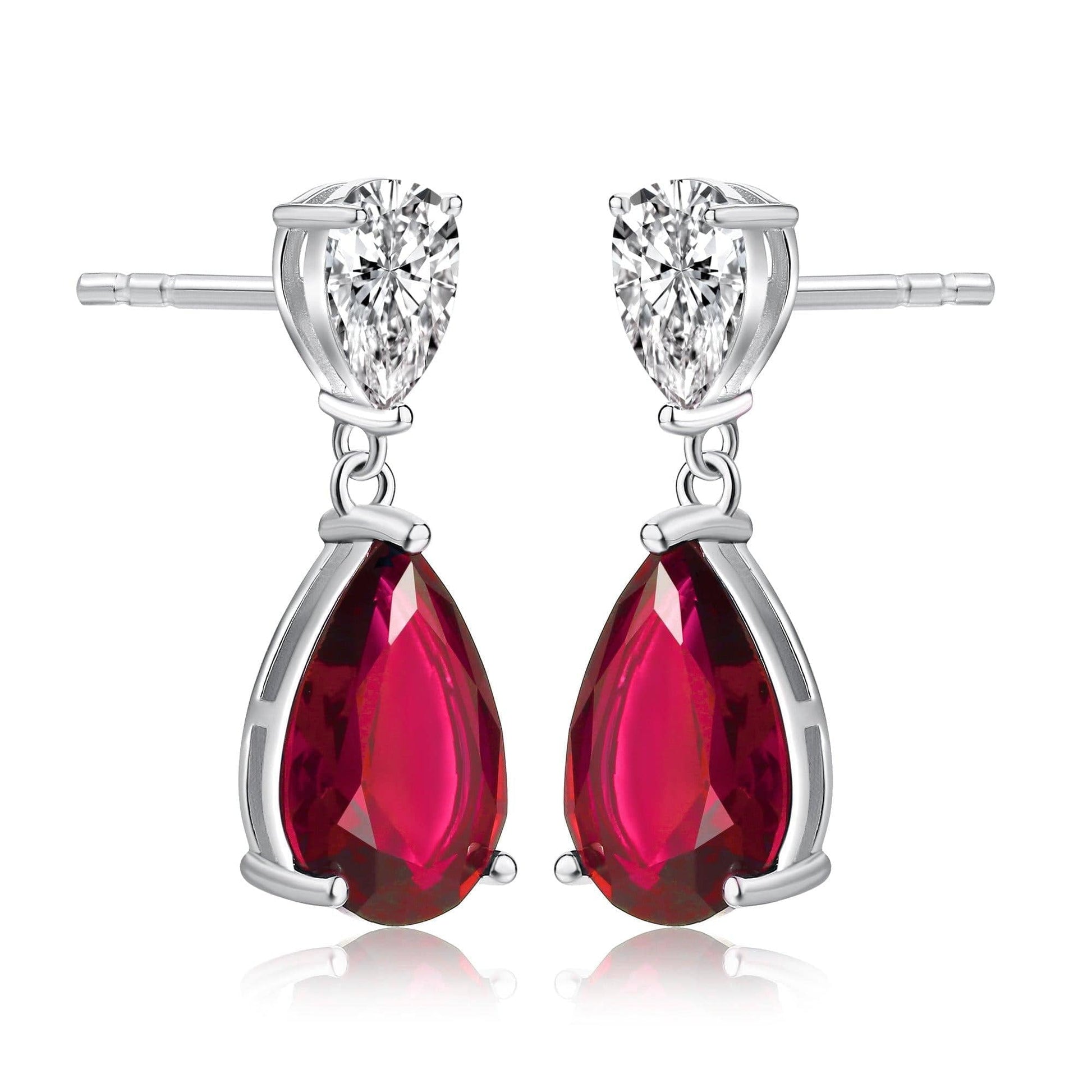 925 Sterling Silver Red Pear Shaped Drop Earrings For Women - namana.london