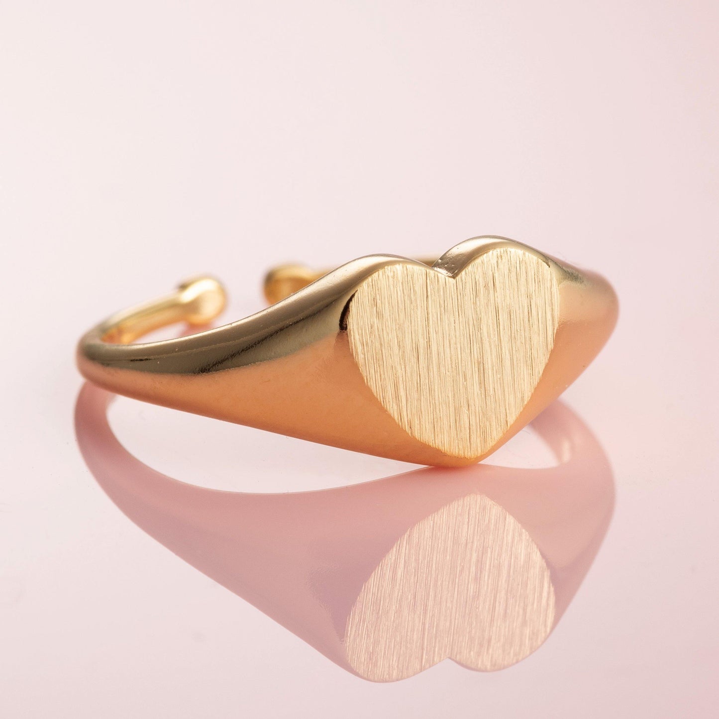 Adjustable Gold Signet Ring for Women in a Heart Motif - namana.london