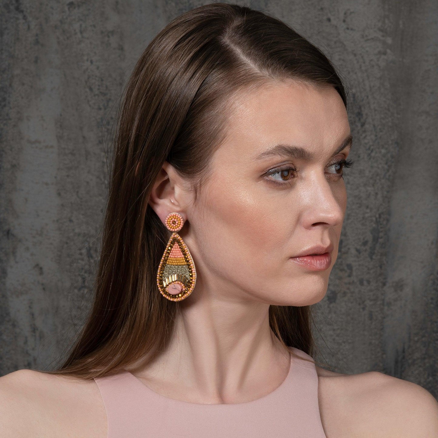 Long Pink Teardrop Statement Earrings for Women - namana.london
