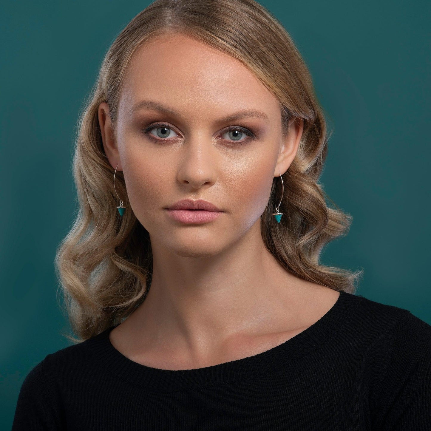Long Dangle Earrings for Women with Turquoise Stones - namana.london