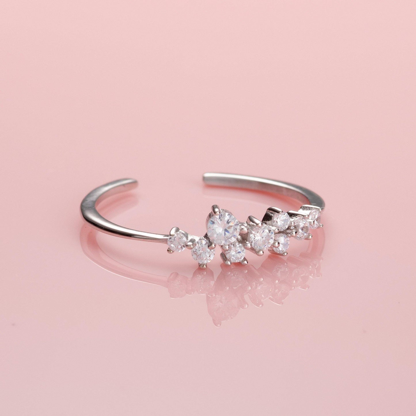 Adjustable Sterling Silver Ring for Women with Cubic Zirconia Stones - namana.london