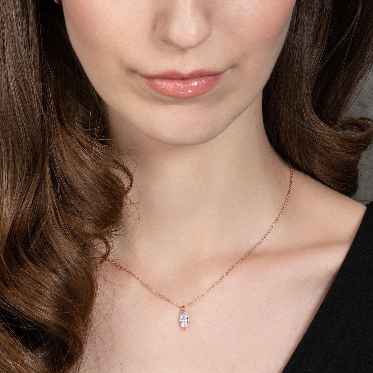 Rose Gold Pendant Necklace for Women with a Marquise Cut Stone - namana.london