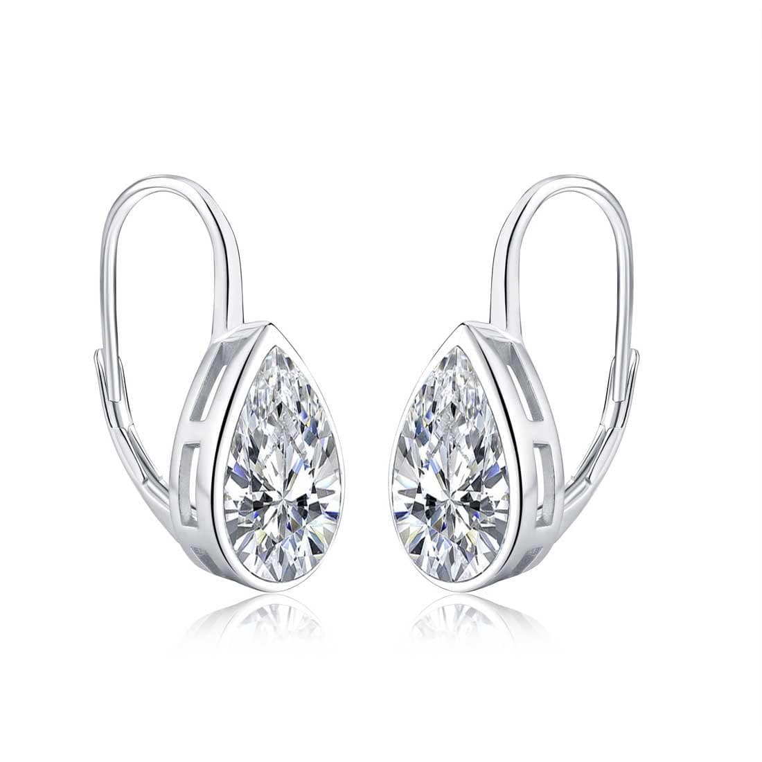 925 Sterling Silver Leverback Cubic Zirconia Drop Earrings - namana.london