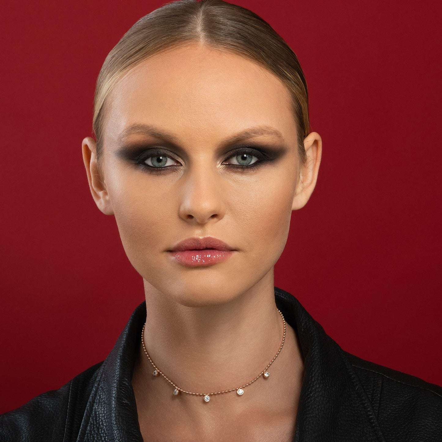 Rose Gold Beaded Choker Necklace for Women with Round Stones - namana.london