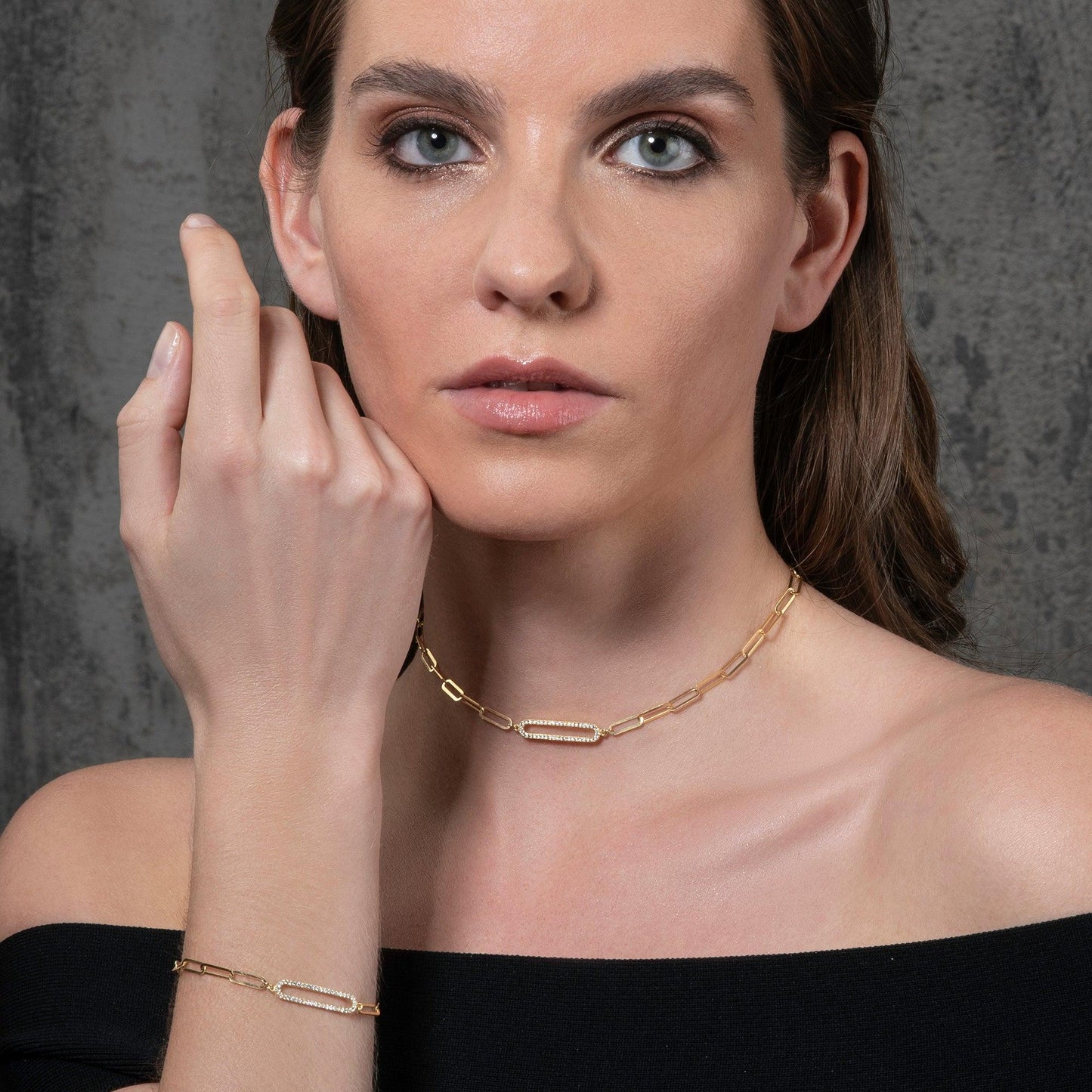 Gold Plated Link Chain Choker Necklace for Women with Cubic Zirconia Stones - namana.london