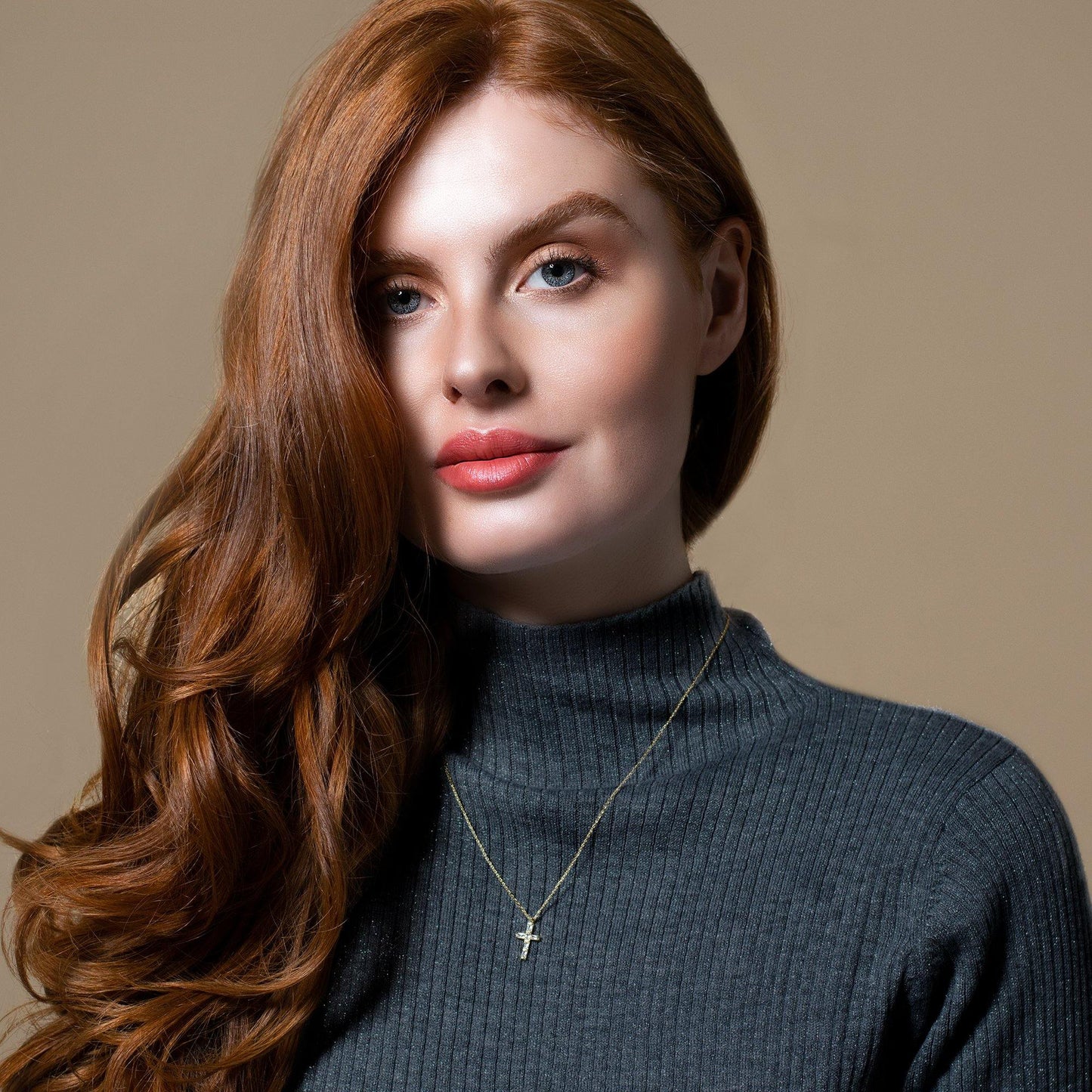 Gold Cross Pendant Necklace with Baguette Cubic Zirconia - namana.london