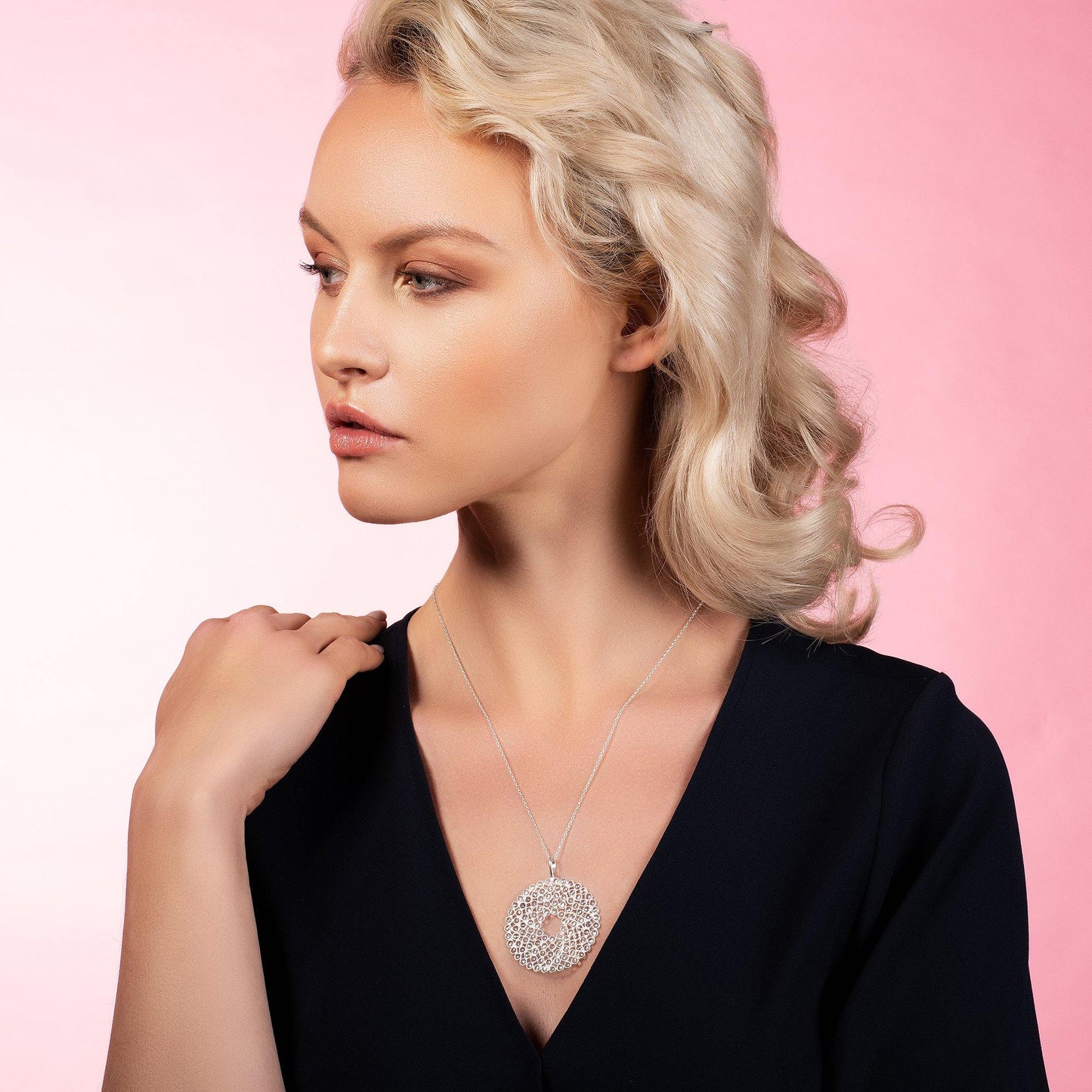 Sterling Silver Long Polki Disc Pendant Necklace - namana.london