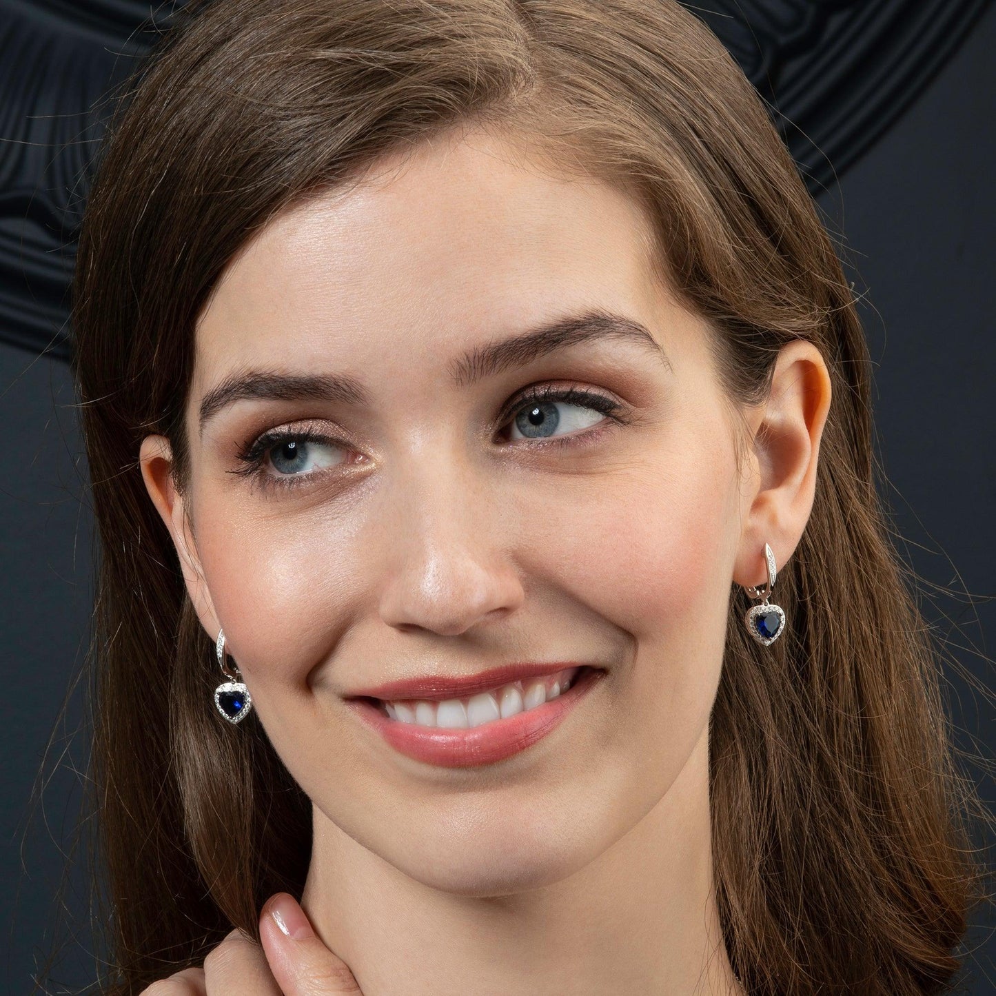 Sterling Silver Heart Earrings for Women With Blue Stones and Cubic Zirconia Gemtones - namana.london