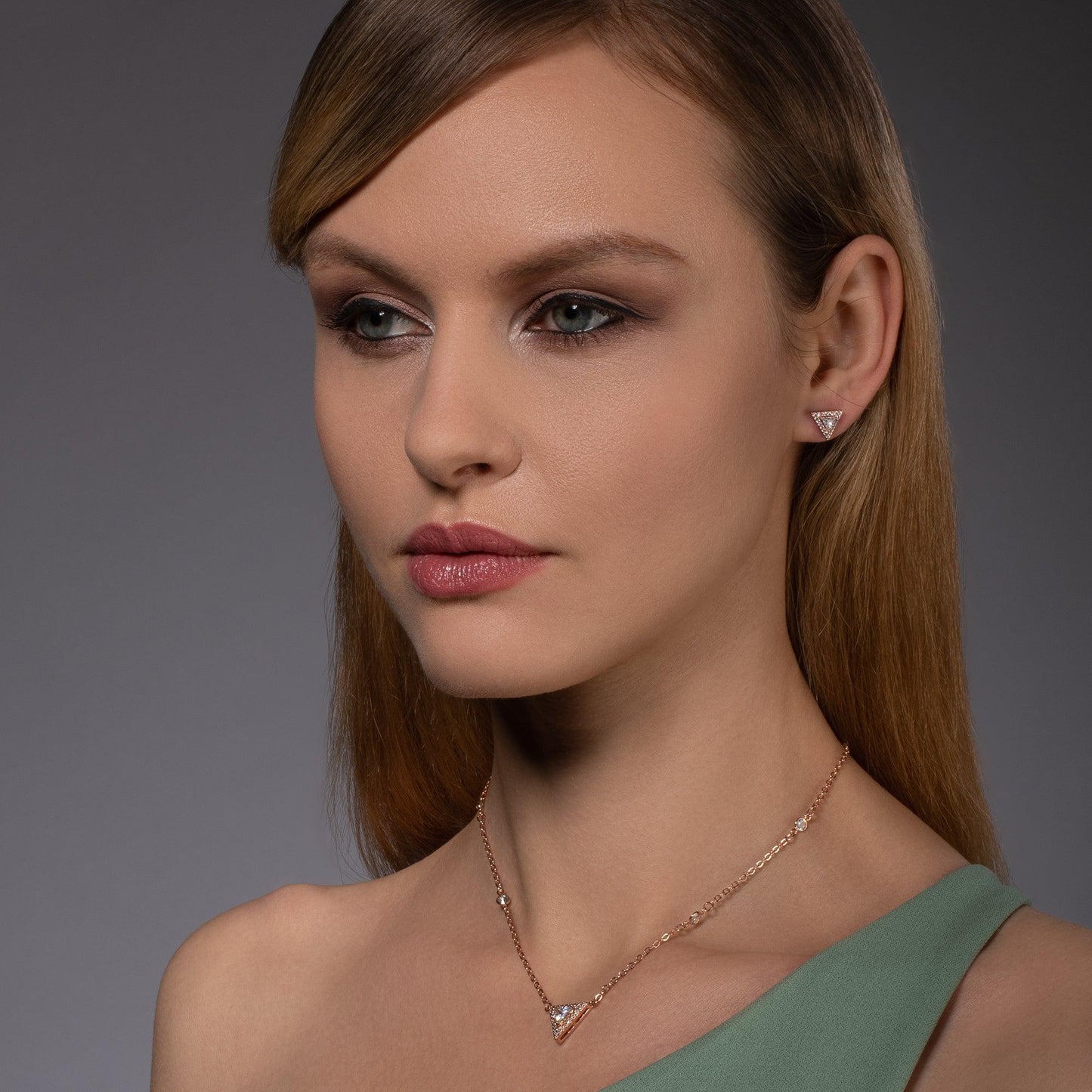Rose Gold Trillion Pendant Necklace with Cubic Zirconia - namana.london