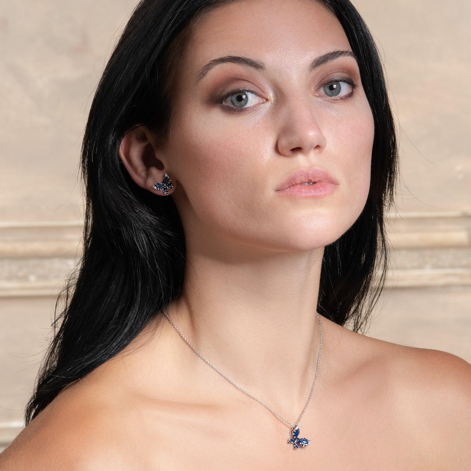 Sterling Silver Blue Enamel Butterfly Earrings for Women - namana.london