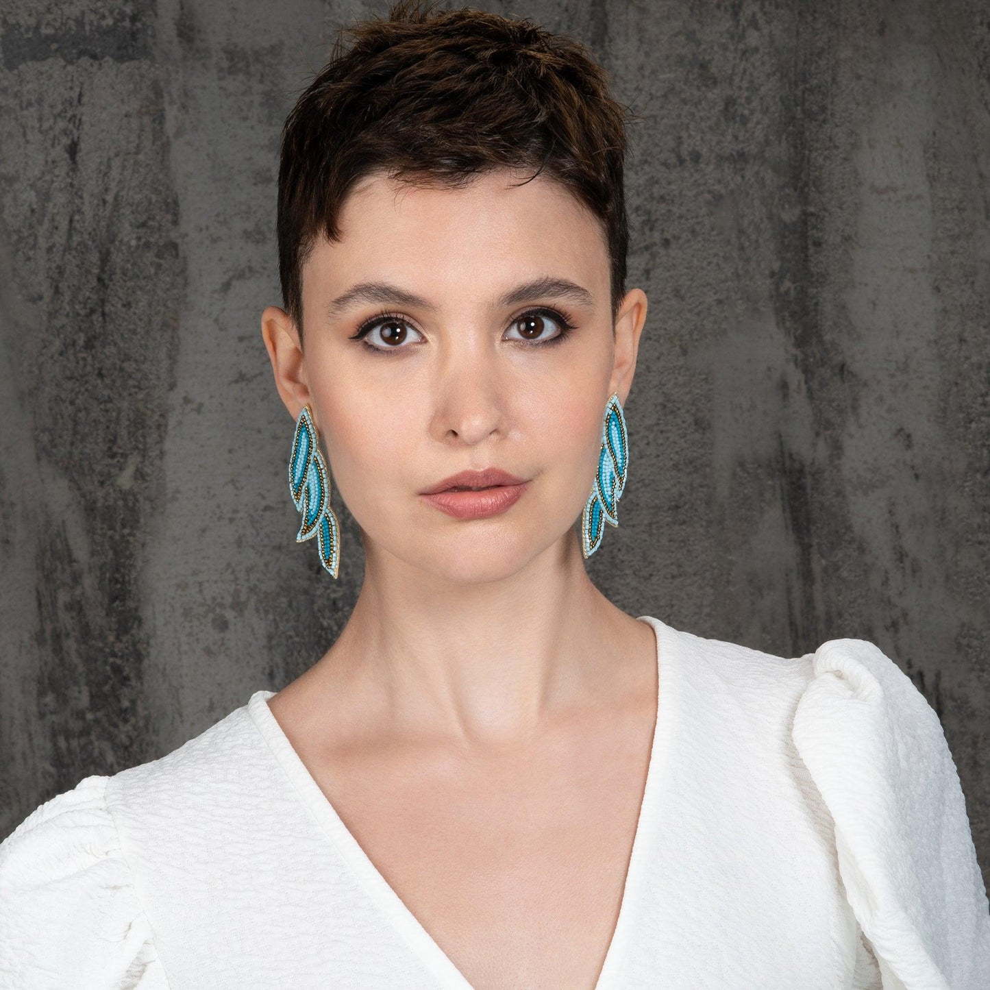 Long Blue Beaded Statement Earrings for Women - namana.london