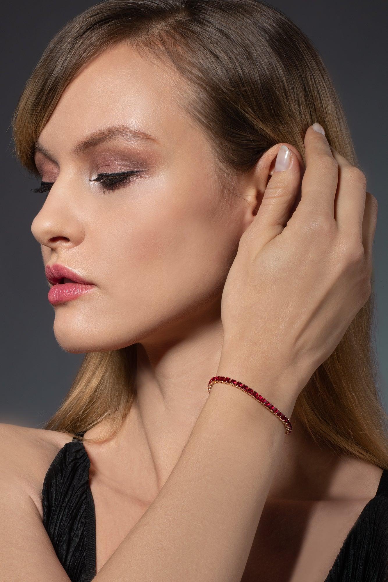 Adjustable Gold Bracelet for Women with Red Stones - namana.london