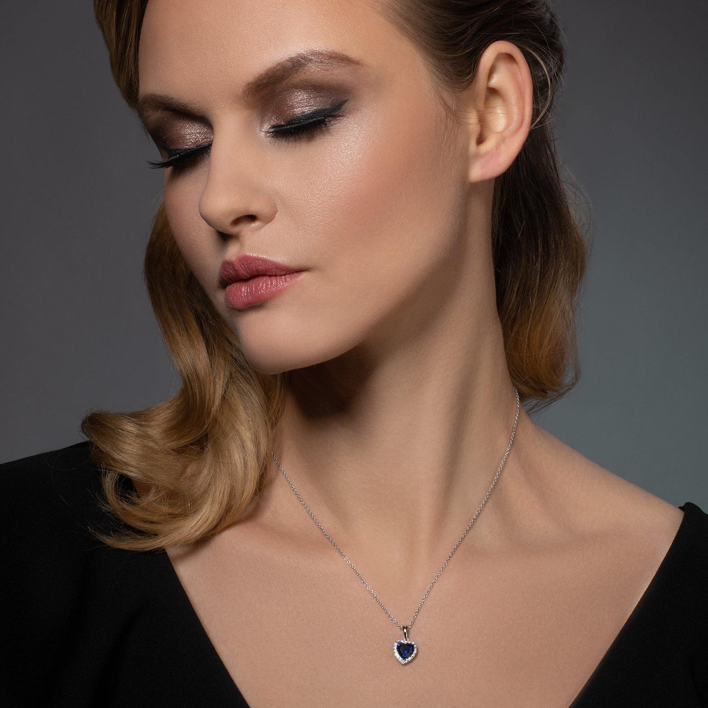 Sterling Silver Blue Heart Necklace for Women - namana.london