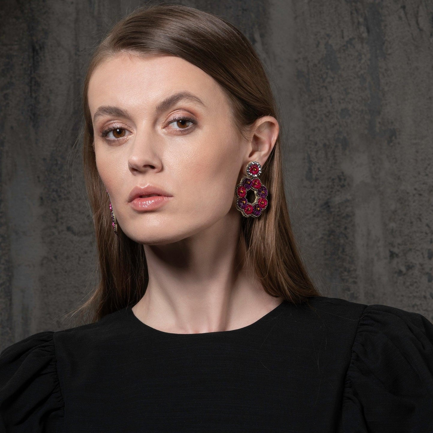 Large Pink and Purple Flower Statement Earrings for Women - namana.london