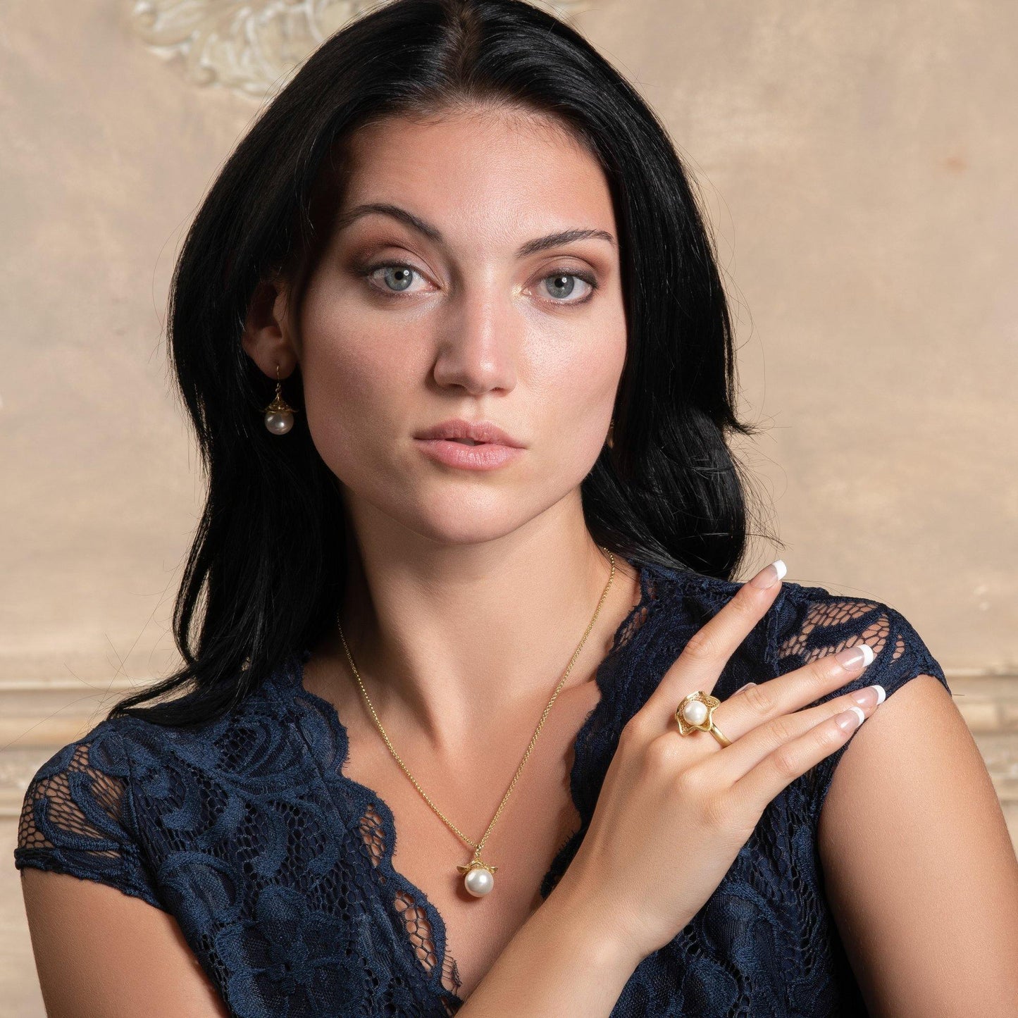 Adjustable Gold Cocktail Ring for Women with a Pearl - namana.london