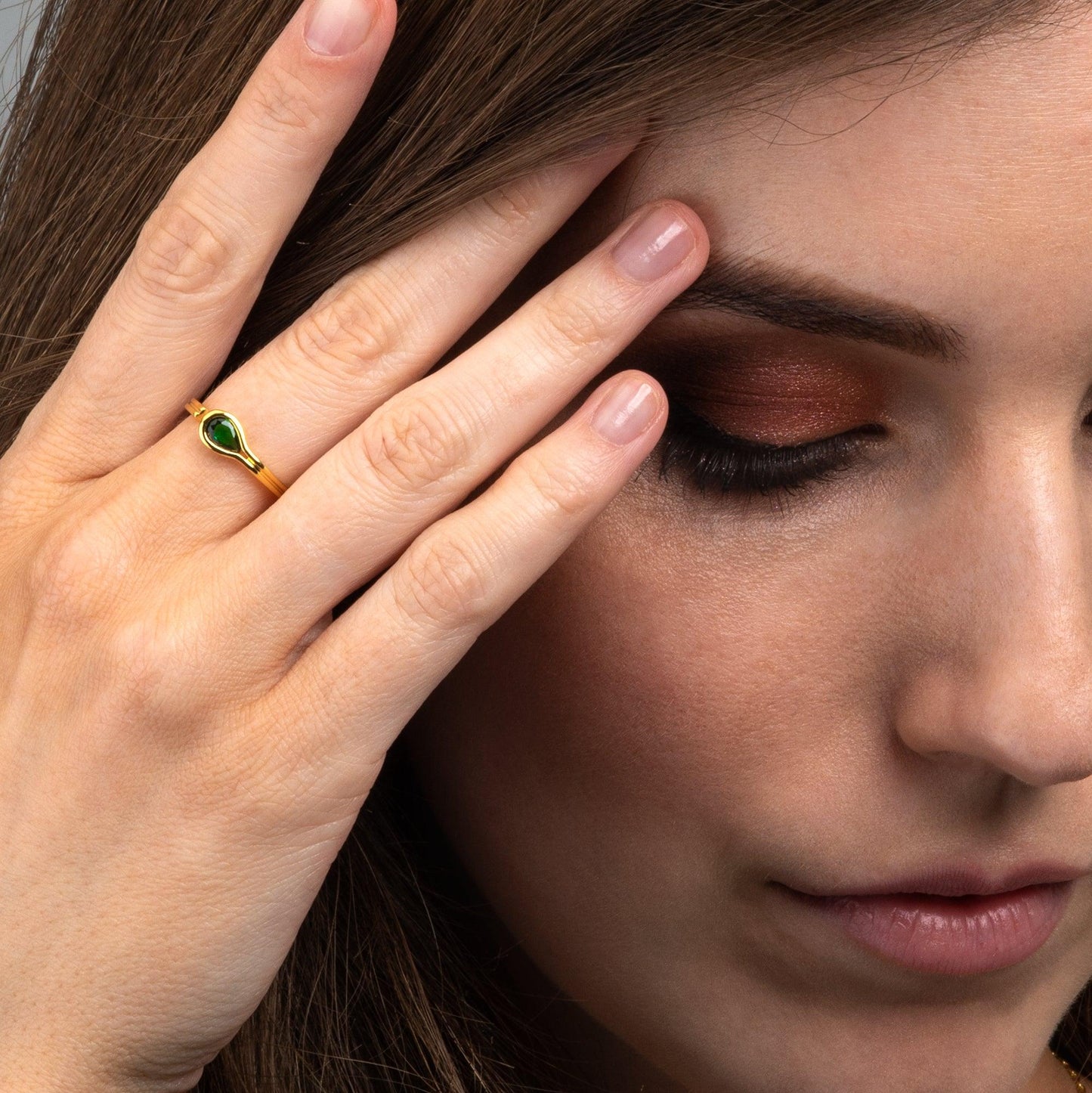 Adjustable Gold Plated Pear Shaped Green Ring for Women - namana.london