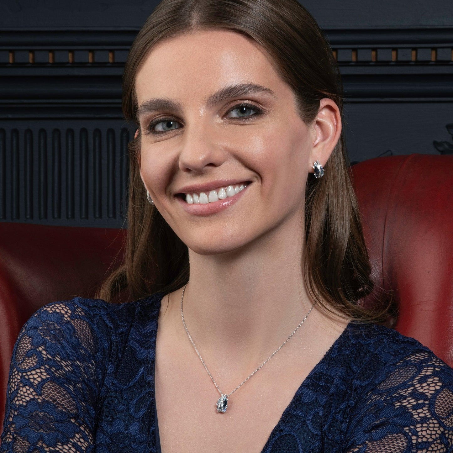 Sterling Silver Hoop Earrings for Women with Blue Stones - namana.london