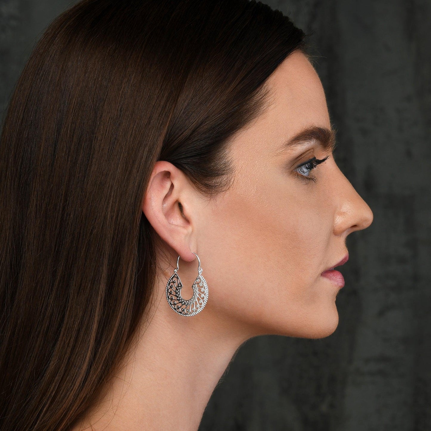 925 Sterling Silver Large Ethnic Tribal Hoop Earrings for Women - namana.london