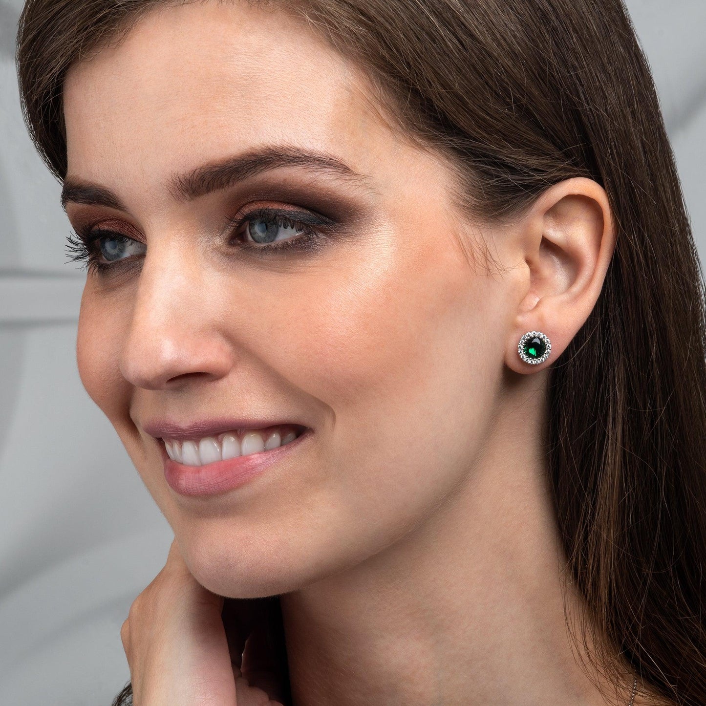 925 Sterling Silver Round Green Halo Stud Earrings for Women - namana.london