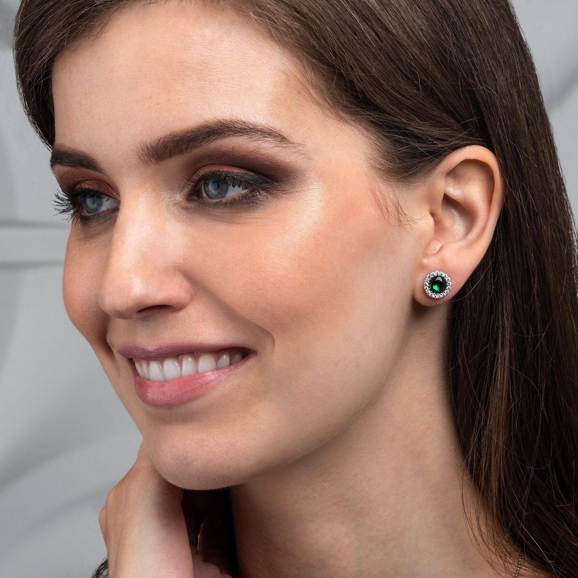 925 Sterling Silver Round Green Halo Stud Earrings for Women - namana.london