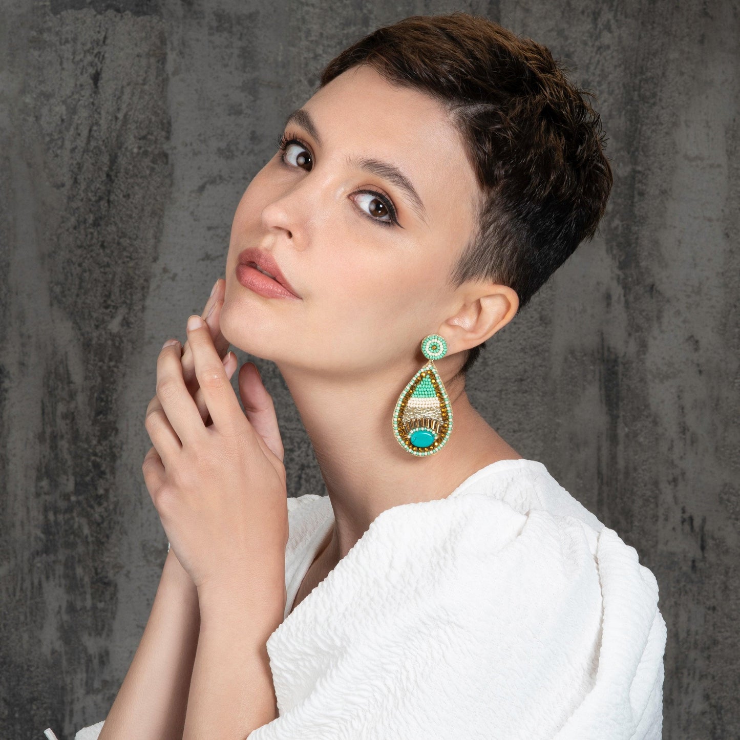 Long Green Teardrop Statement Earrings for Women - namana.london